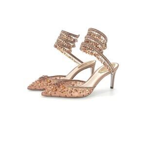 NIB Rene Caovilla Chandelier Light Colorado Pointed Toe Wraparound Pumps 37.5